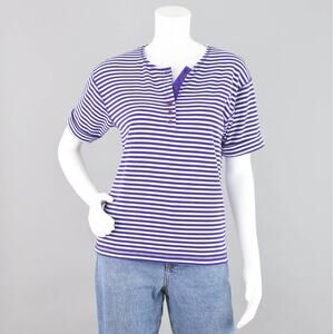 Vintage 80s Karen Scott Purple Striped T-shirt Women's Small